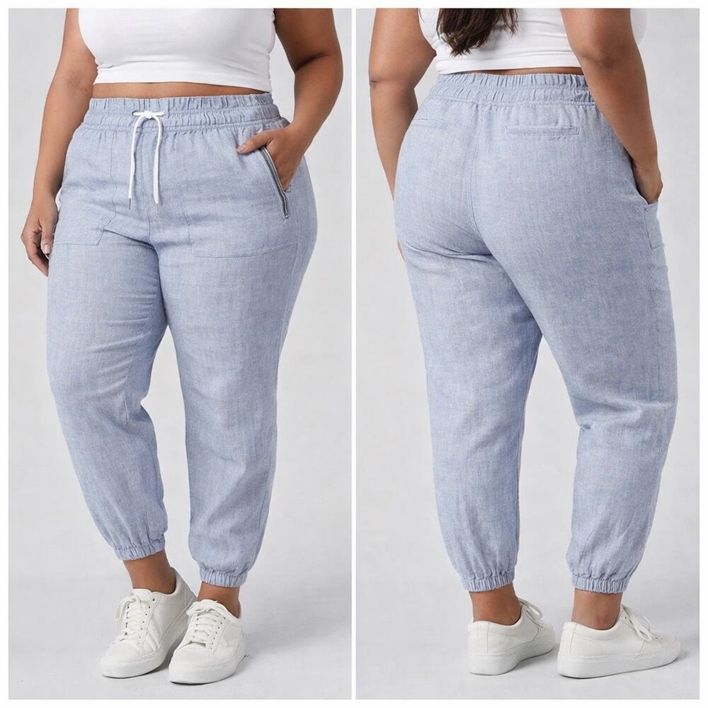 ATHLETA 100% Linen Cabo Linen Jogger Pants Breathable Natural Minimal Sz 18